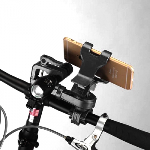 SYSTEM-S 2in1 Universal Fahrrad-Licht und Smartphone Handy Halterung  Befestigung Taschenlampen Halter in Schwarz