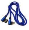 Micro Nylon USB Kabel links gewinkelt auf umkehrbarer USB Schnittstelle Typ A 2.0 in Blau 98 cm