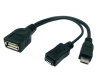 USB 2.0 Y Kabel 12 cm Typ A Buchse zu Micro Stecker + Buchse Adapter in Schwarz